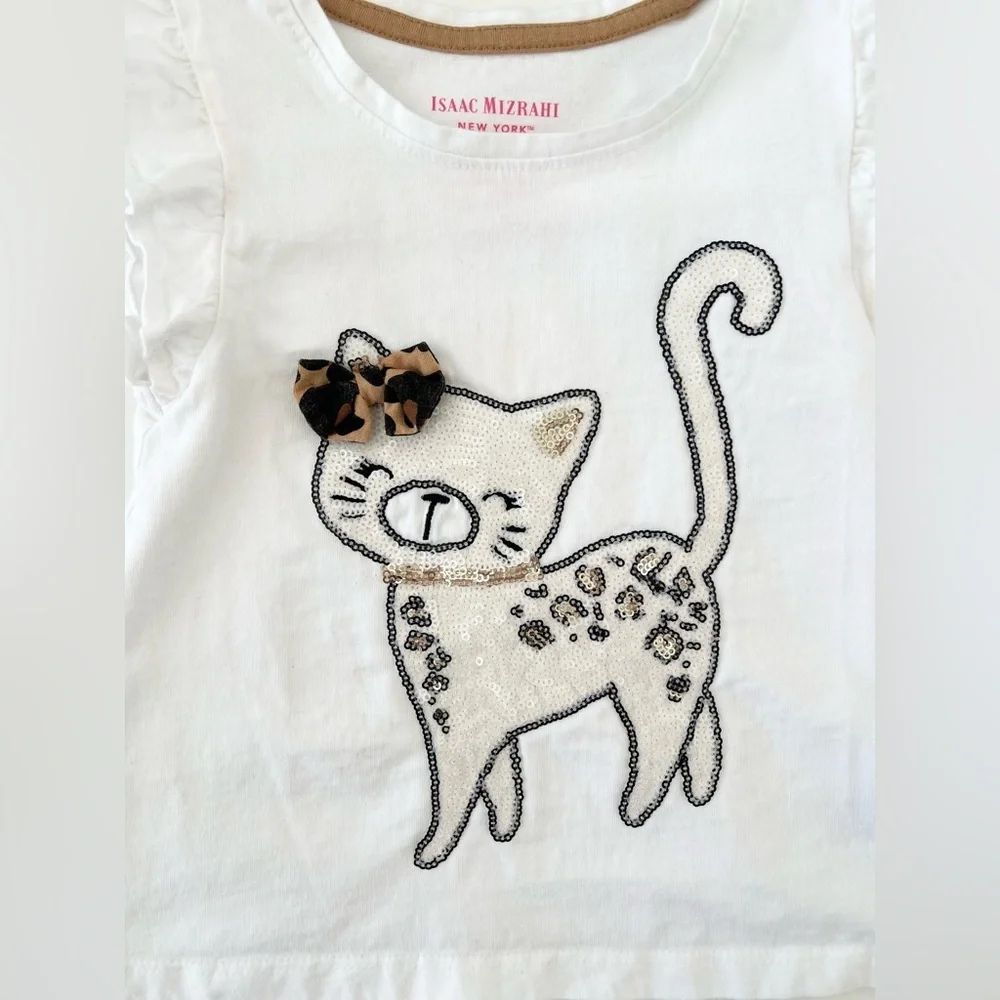 Isaac Mizrahi White Top and Skort SET with Sequins Cat & Leopard Accents | S 5/6